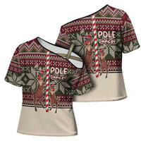 Funny Pole Dancer Reindeer Christmas Cross Shoulder Shirt Xmas Holiday Patterns - Wonder Print Shop