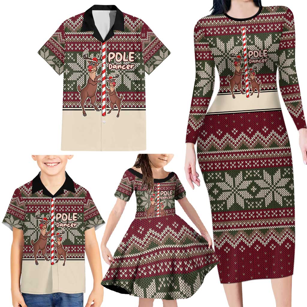 Funny Pole Dancer Reindeer Christmas Family Matching Long Sleeve Bodycon Dress and Hawaiian Shirt Xmas Holiday Patterns - Wonder Print Shop