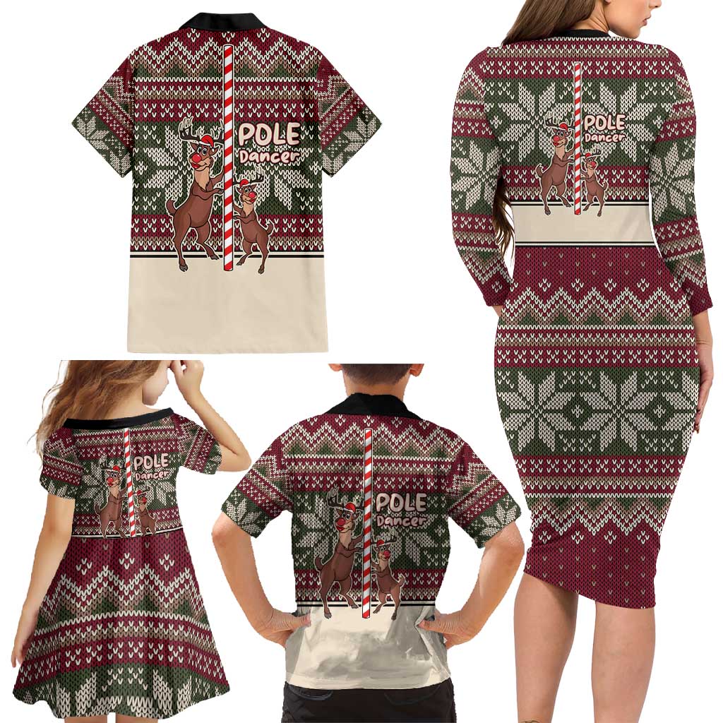 Funny Pole Dancer Reindeer Christmas Family Matching Long Sleeve Bodycon Dress and Hawaiian Shirt Xmas Holiday Patterns - Wonder Print Shop