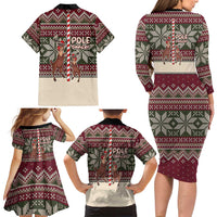 Funny Pole Dancer Reindeer Christmas Family Matching Long Sleeve Bodycon Dress and Hawaiian Shirt Xmas Holiday Patterns - Wonder Print Shop