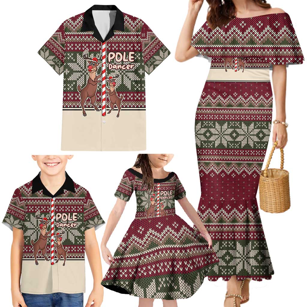 Funny Pole Dancer Reindeer Christmas Family Matching Mermaid Dress and Hawaiian Shirt Xmas Holiday Patterns - Wonder Print Shop