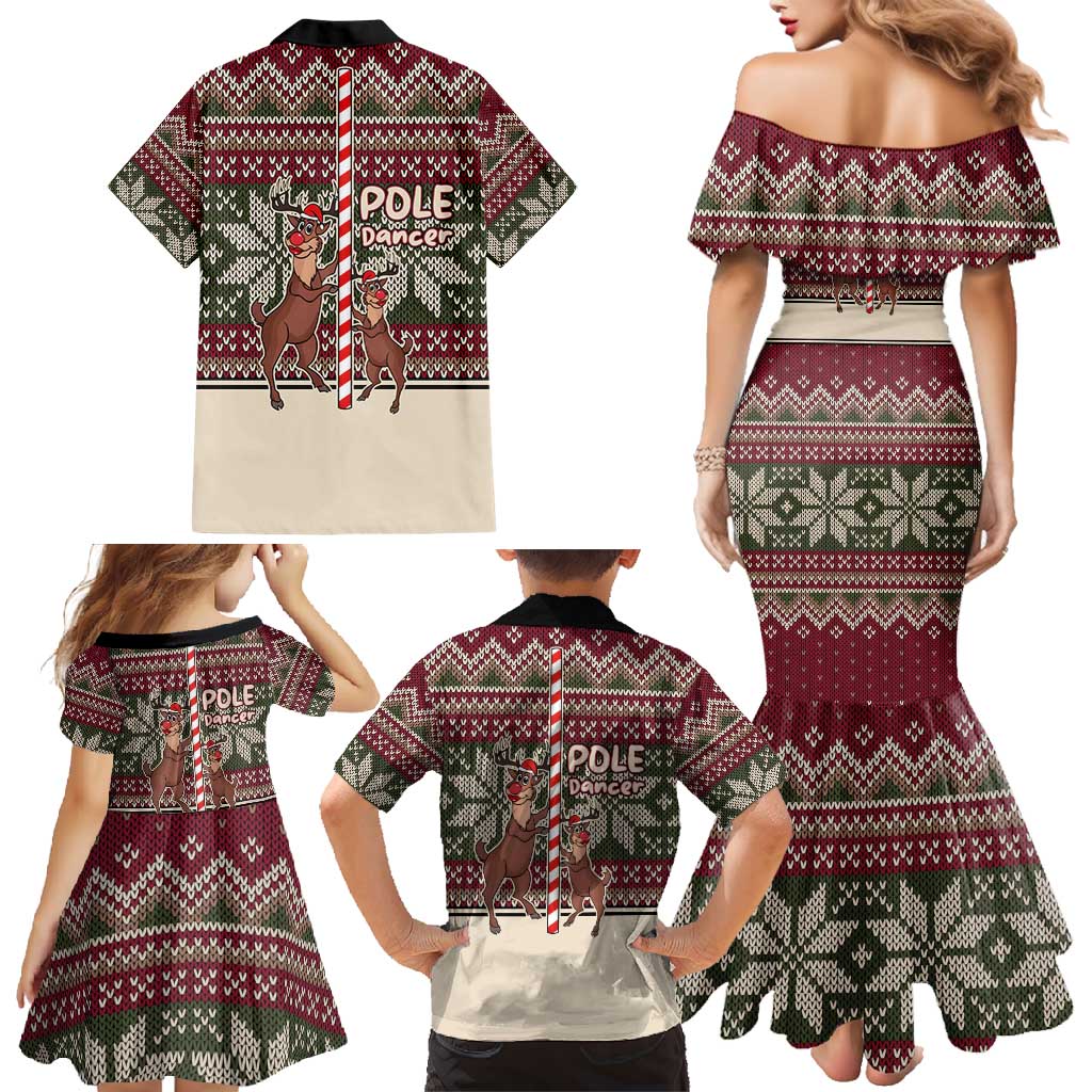 Funny Pole Dancer Reindeer Christmas Family Matching Mermaid Dress and Hawaiian Shirt Xmas Holiday Patterns - Wonder Print Shop