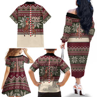 Funny Pole Dancer Reindeer Christmas Family Matching Off The Shoulder Long Sleeve Dress and Hawaiian Shirt Xmas Holiday Patterns - Wonder Print Shop