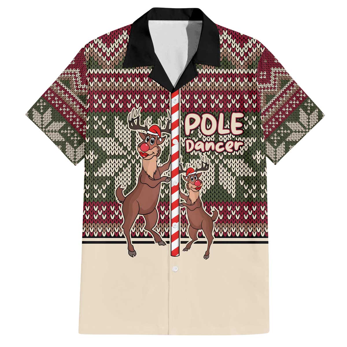 Funny Pole Dancer Reindeer Christmas Family Matching Off The Shoulder Long Sleeve Dress and Hawaiian Shirt Xmas Holiday Patterns - Wonder Print Shop