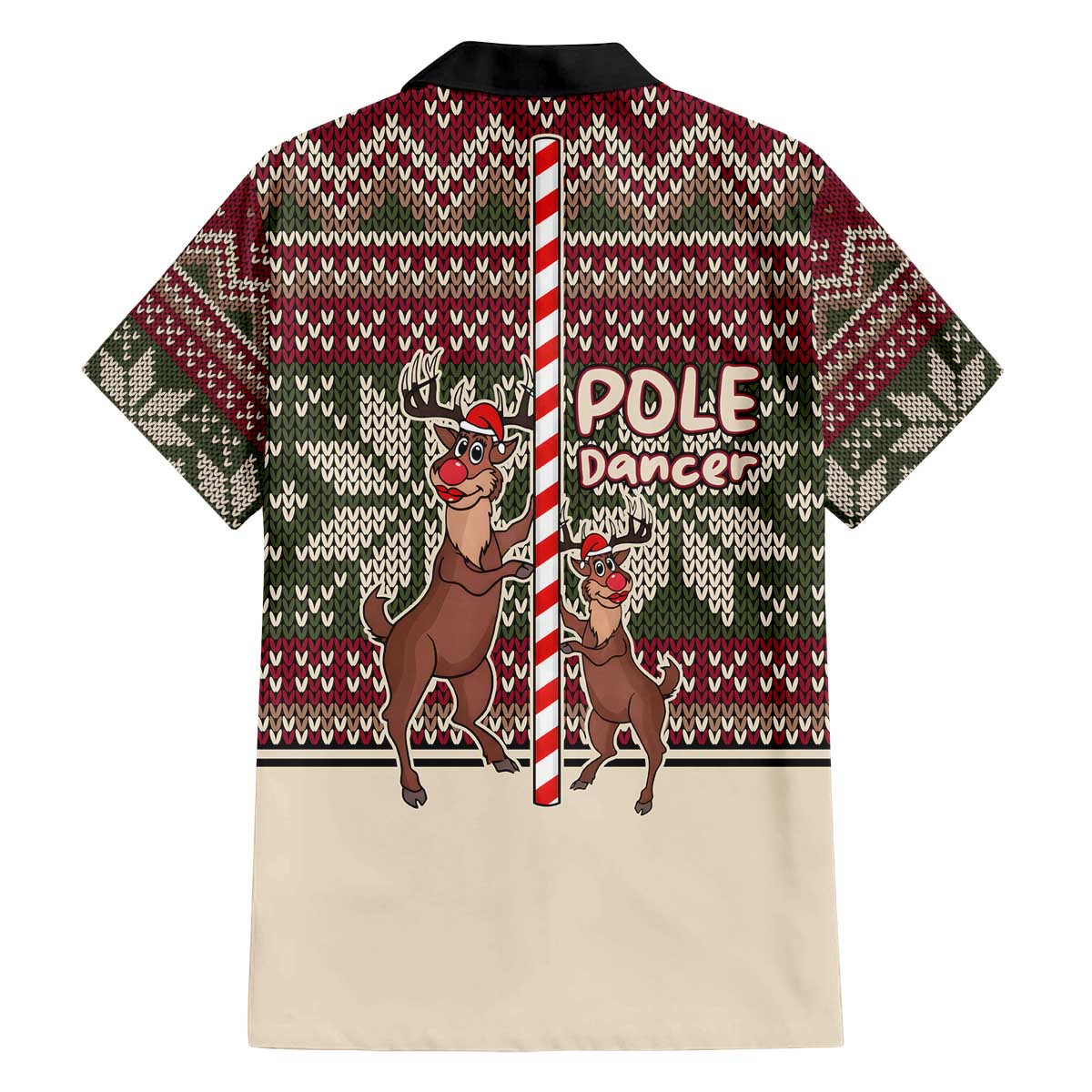 Funny Pole Dancer Reindeer Christmas Family Matching Off The Shoulder Long Sleeve Dress and Hawaiian Shirt Xmas Holiday Patterns - Wonder Print Shop