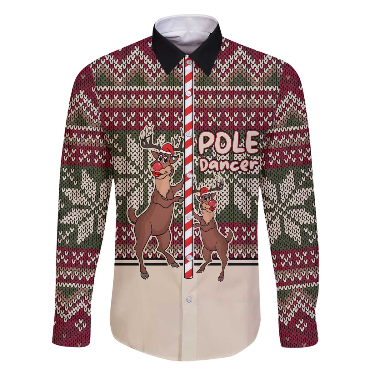 Funny Pole Dancer Reindeer Christmas Family Matching Off The Shoulder Long Sleeve Dress and Hawaiian Shirt Xmas Holiday Patterns - Wonder Print Shop