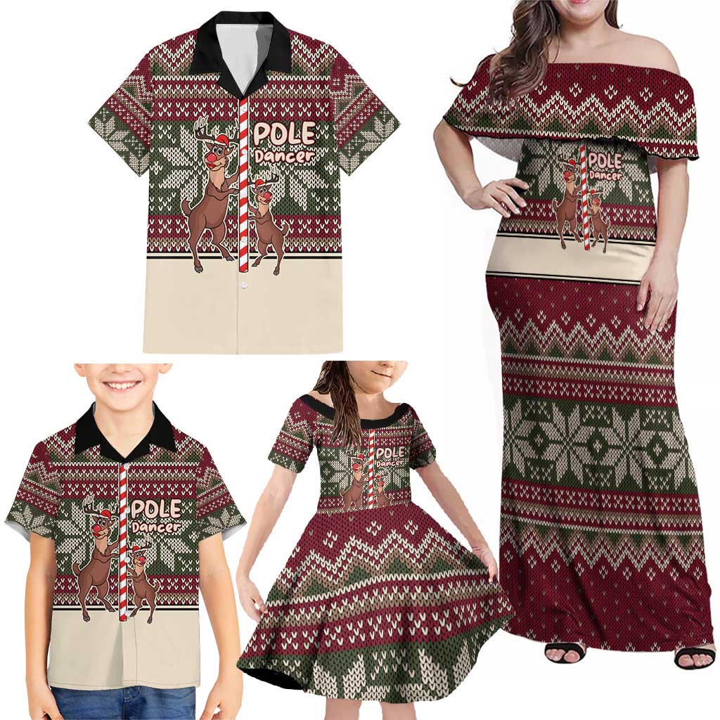 Funny Pole Dancer Reindeer Christmas Family Matching Off Shoulder Maxi Dress and Hawaiian Shirt Xmas Holiday Patterns - Wonder Print Shop