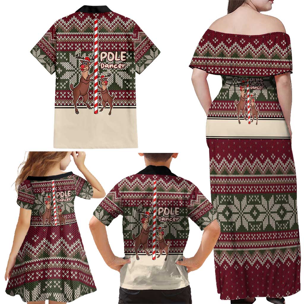 Funny Pole Dancer Reindeer Christmas Family Matching Off Shoulder Maxi Dress and Hawaiian Shirt Xmas Holiday Patterns - Wonder Print Shop