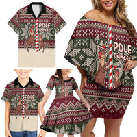 Funny Pole Dancer Reindeer Christmas Family Matching Off Shoulder Short Dress and Hawaiian Shirt Xmas Holiday Patterns - Wonder Print Shop