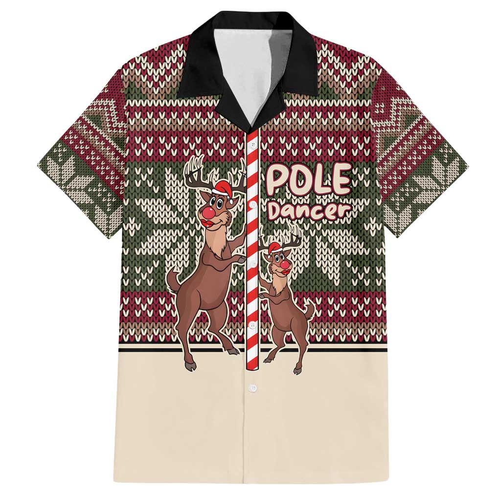 Funny Pole Dancer Reindeer Christmas Family Matching Off Shoulder Short Dress and Hawaiian Shirt Xmas Holiday Patterns - Wonder Print Shop