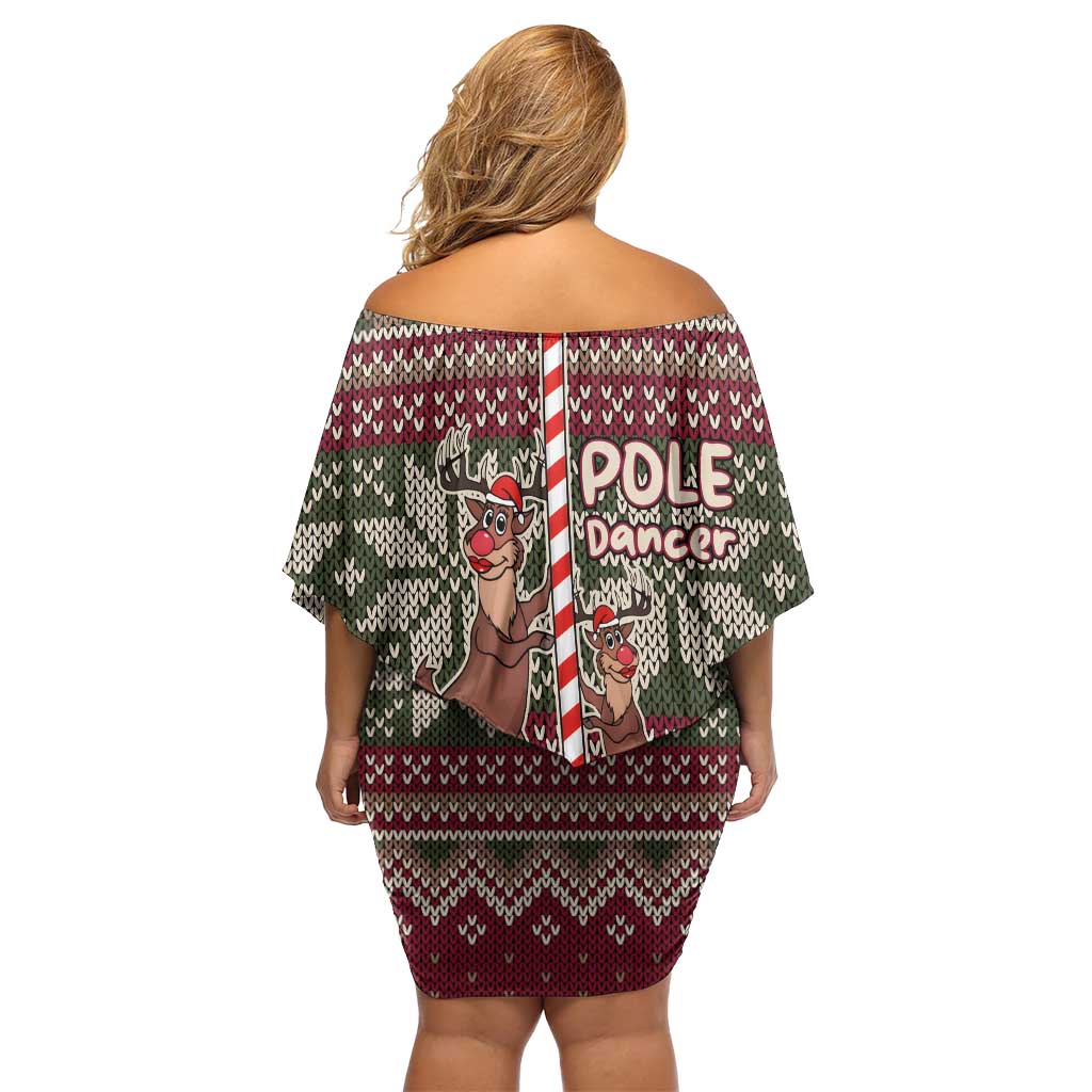 Funny Pole Dancer Reindeer Christmas Family Matching Off Shoulder Short Dress and Hawaiian Shirt Xmas Holiday Patterns - Wonder Print Shop