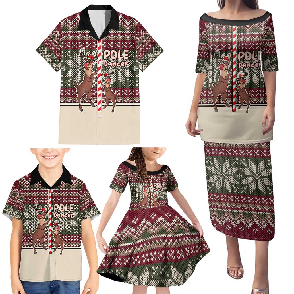 Funny Pole Dancer Reindeer Christmas Family Matching Puletasi and Hawaiian Shirt Xmas Holiday Patterns - Wonder Print Shop