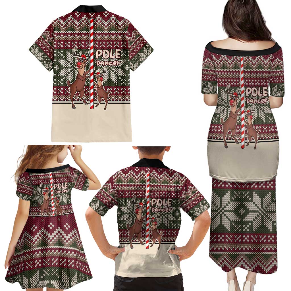 Funny Pole Dancer Reindeer Christmas Family Matching Puletasi and Hawaiian Shirt Xmas Holiday Patterns - Wonder Print Shop
