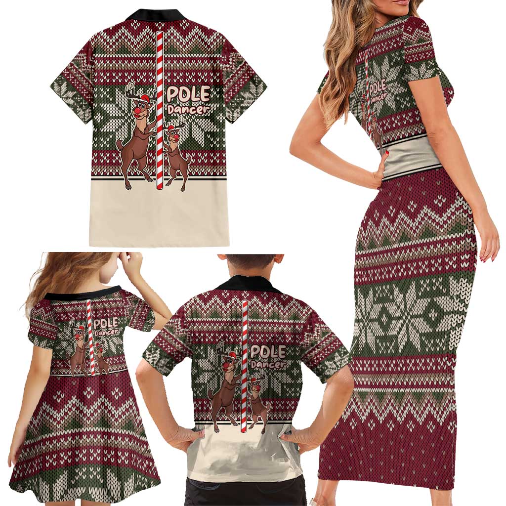 Funny Pole Dancer Reindeer Christmas Family Matching Short Sleeve Bodycon Dress and Hawaiian Shirt Xmas Holiday Patterns - Wonder Print Shop