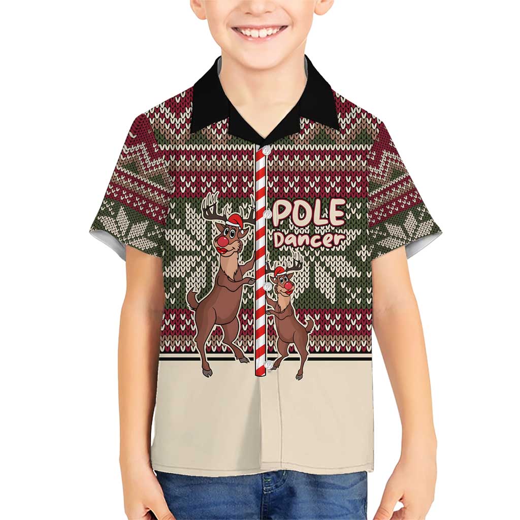 Funny Pole Dancer Reindeer Christmas Family Matching Short Sleeve Bodycon Dress and Hawaiian Shirt Xmas Holiday Patterns - Wonder Print Shop