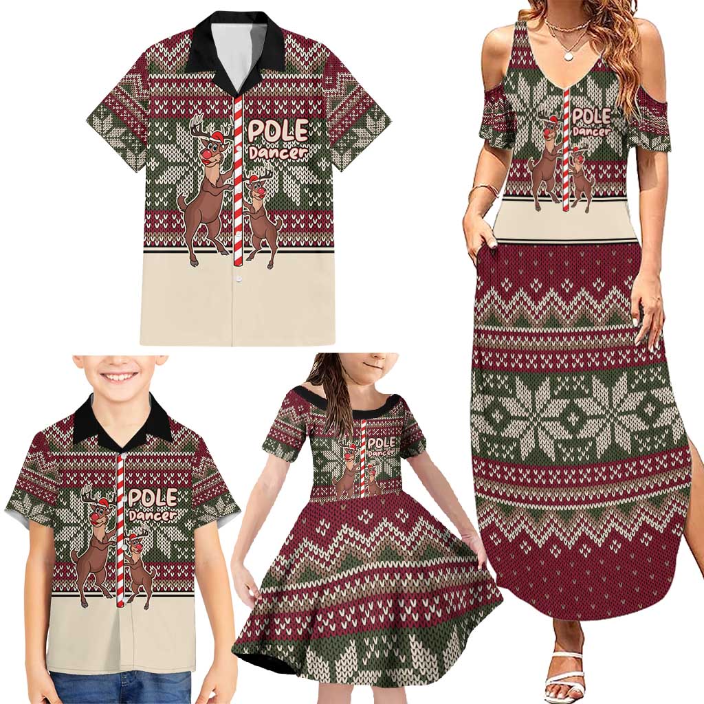 Funny Pole Dancer Reindeer Christmas Family Matching Summer Maxi Dress and Hawaiian Shirt Xmas Holiday Patterns - Wonder Print Shop