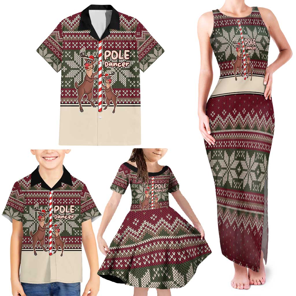 Funny Pole Dancer Reindeer Christmas Family Matching Tank Maxi Dress and Hawaiian Shirt Xmas Holiday Patterns - Wonder Print Shop