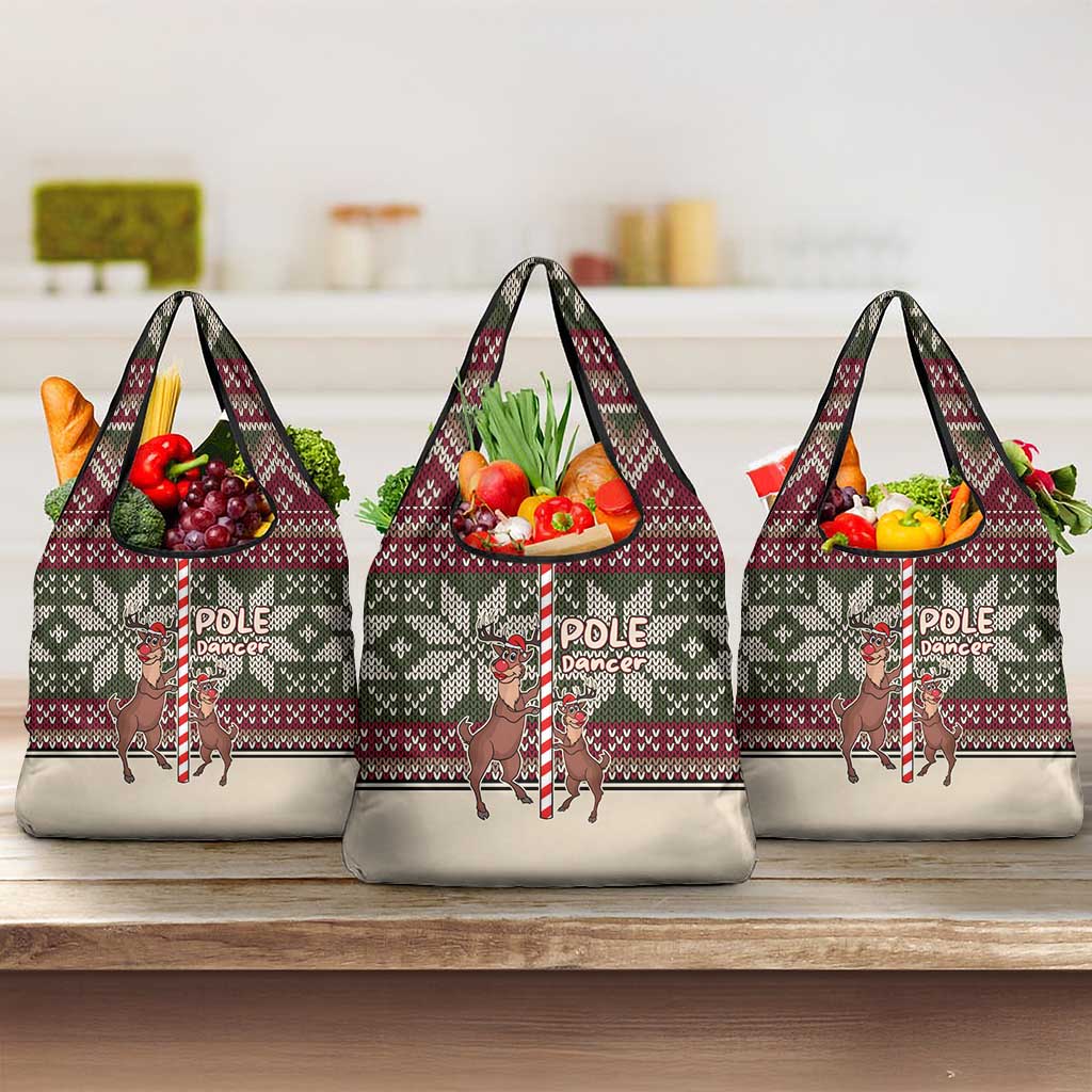 Funny Pole Dancer Reindeer Christmas Grocery Bag Xmas Holiday Patterns - Wonder Print Shop