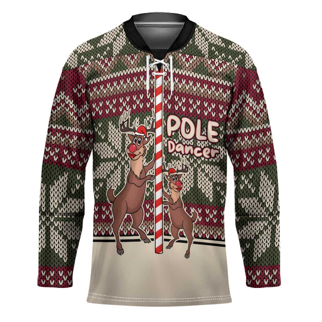 Funny Pole Dancer Reindeer Christmas Hockey Jersey Xmas Holiday Patterns - Wonder Print Shop
