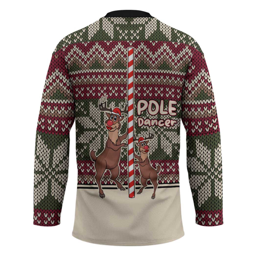 Funny Pole Dancer Reindeer Christmas Hockey Jersey Xmas Holiday Patterns - Wonder Print Shop