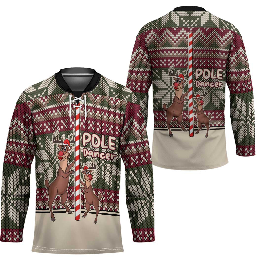 Funny Pole Dancer Reindeer Christmas Hockey Jersey Xmas Holiday Patterns - Wonder Print Shop