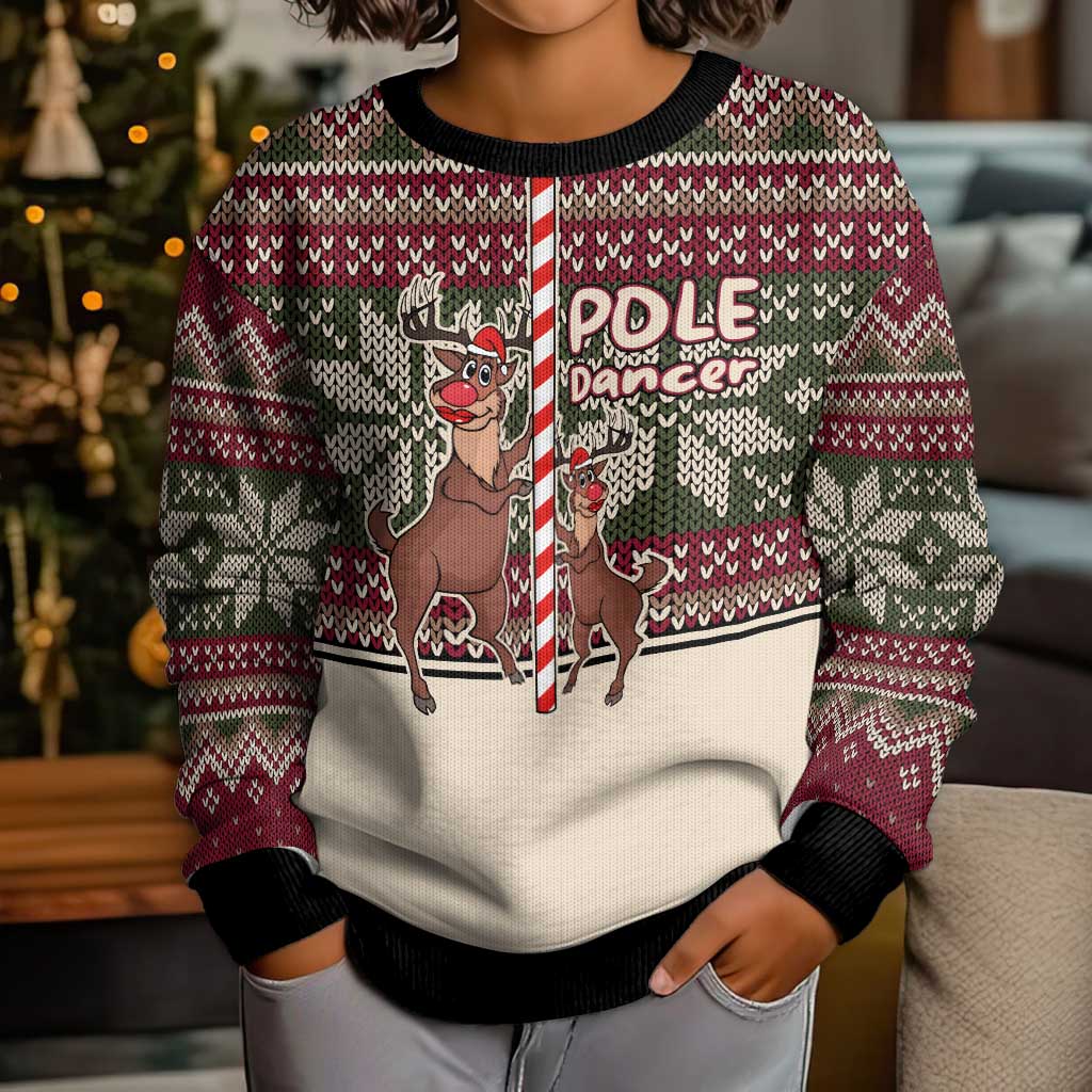 Funny Pole Dancer Reindeer Christmas Kid Ugly Christmas Sweater Xmas Holiday Patterns - Wonder Print Shop