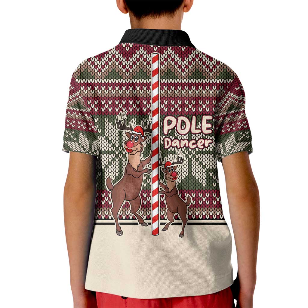 Funny Pole Dancer Reindeer Christmas Kid Polo Shirt Xmas Holiday Patterns - Wonder Print Shop