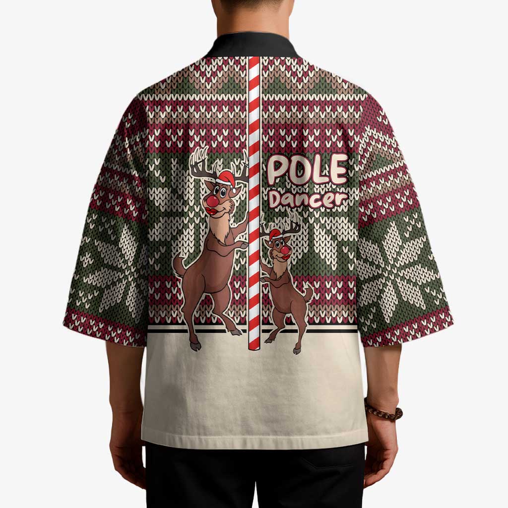 Funny Pole Dancer Reindeer Christmas Kimono Xmas Holiday Patterns - Wonder Print Shop