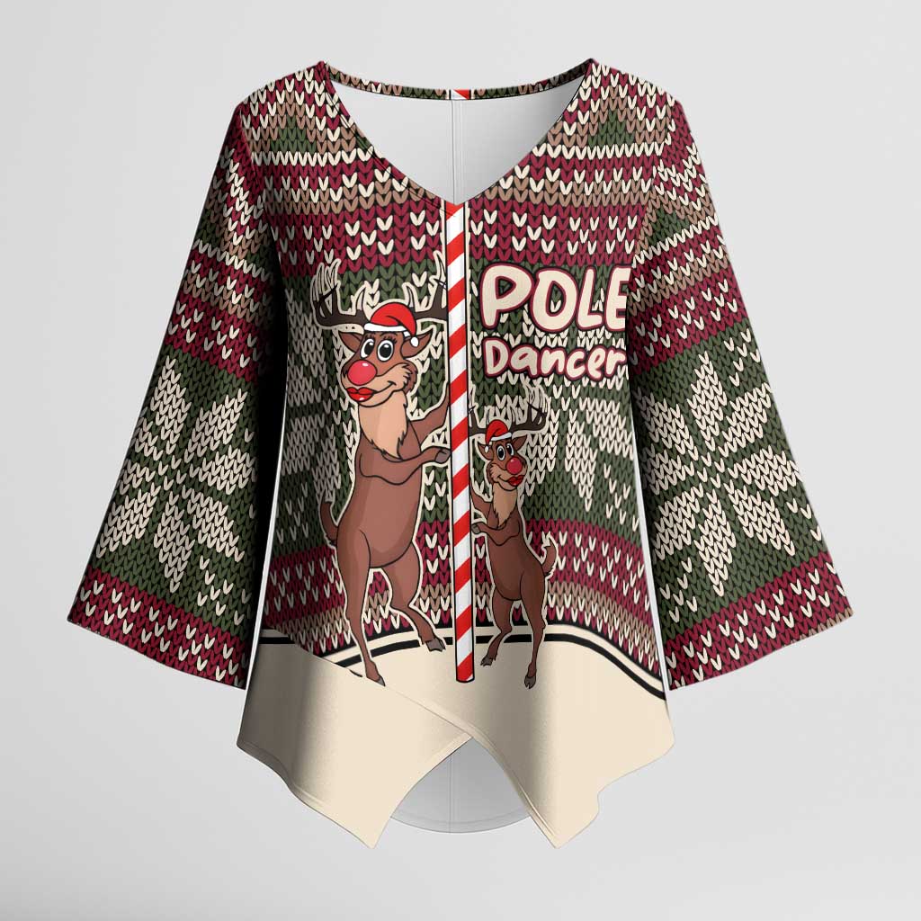 Funny Pole Dancer Reindeer Christmas Kimono Sleeve Blouse Xmas Holiday Patterns - Wonder Print Shop