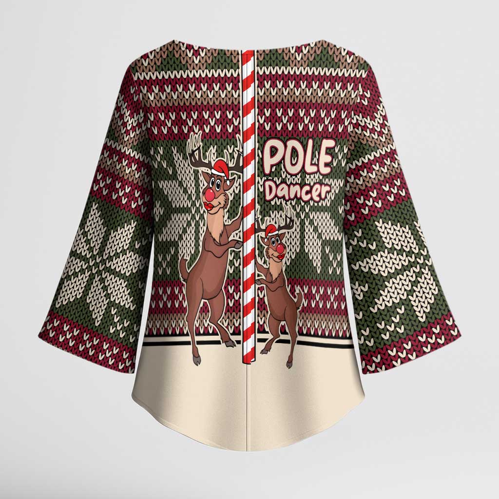 Funny Pole Dancer Reindeer Christmas Kimono Sleeve Blouse Xmas Holiday Patterns - Wonder Print Shop