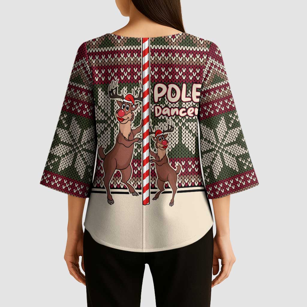 Funny Pole Dancer Reindeer Christmas Kimono Sleeve Blouse Xmas Holiday Patterns - Wonder Print Shop