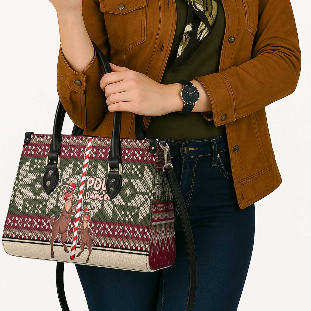 Funny Pole Dancer Reindeer Christmas Leather Bag Xmas Holiday Patterns - Wonder Print Shop