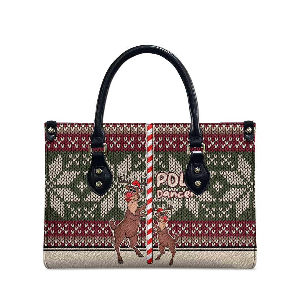Funny Pole Dancer Reindeer Christmas Leather Bag Xmas Holiday Patterns - Wonder Print Shop