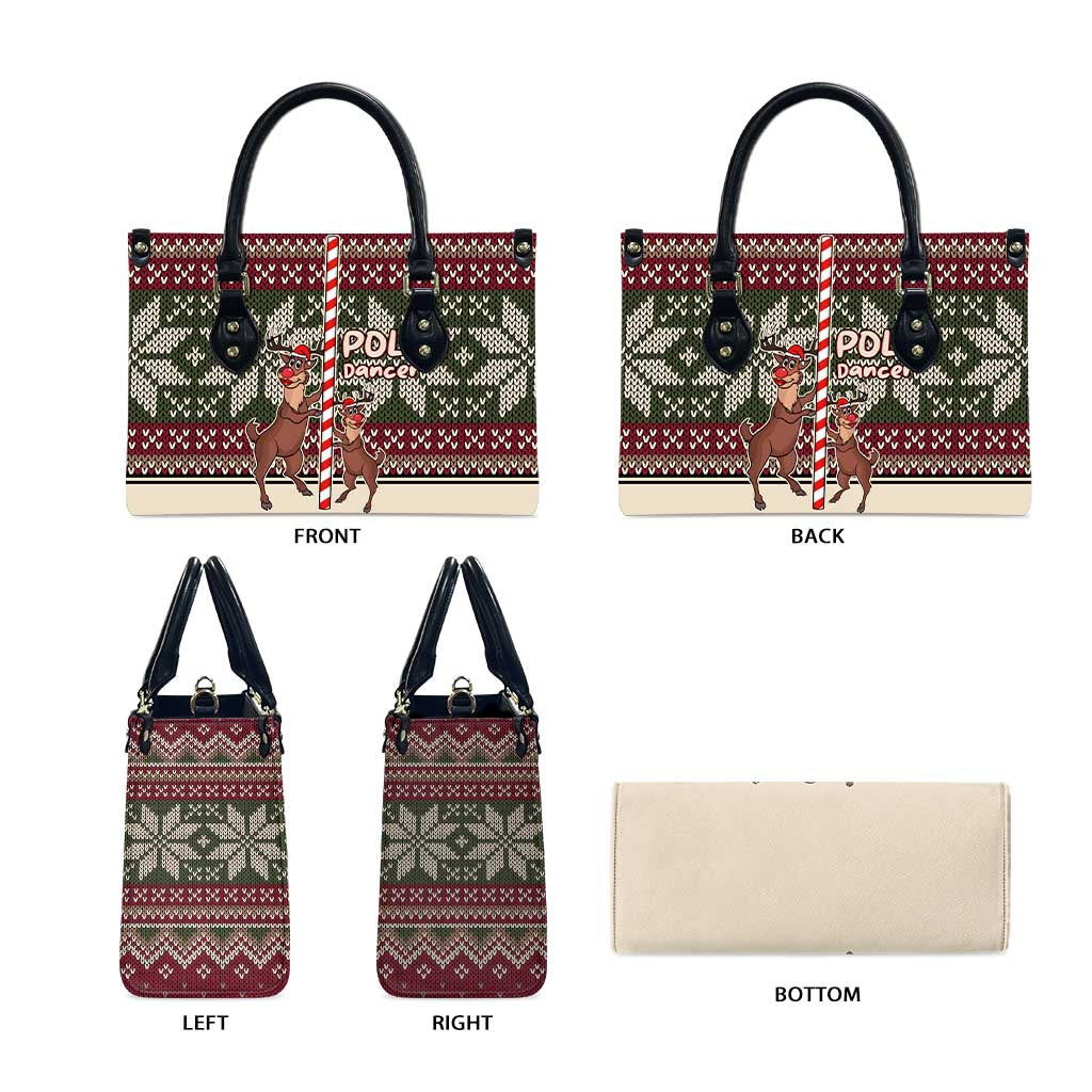 Funny Pole Dancer Reindeer Christmas Leather Bag Xmas Holiday Patterns - Wonder Print Shop