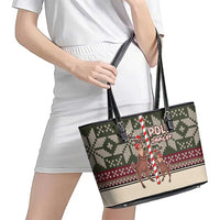 Funny Pole Dancer Reindeer Christmas Leather Tote Bag Xmas Holiday Patterns - Wonder Print Shop