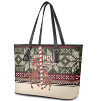 Funny Pole Dancer Reindeer Christmas Leather Tote Bag Xmas Holiday Patterns - Wonder Print Shop