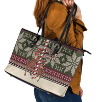 Funny Pole Dancer Reindeer Christmas Leather Tote Bag Xmas Holiday Patterns - Wonder Print Shop
