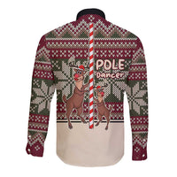 Funny Pole Dancer Reindeer Christmas Long Sleeve Button Shirt Xmas Holiday Patterns - Wonder Print Shop