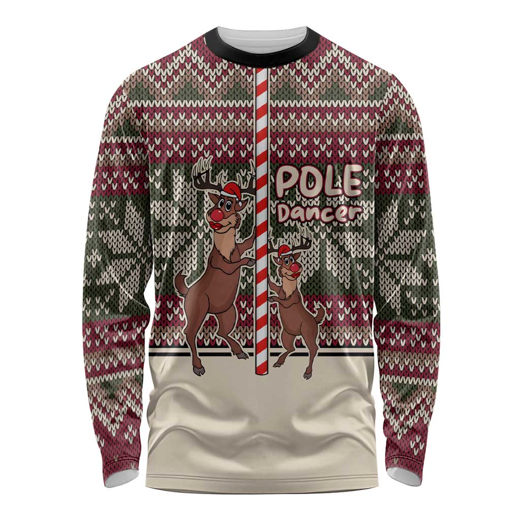 Funny Pole Dancer Reindeer Christmas Long Sleeve Shirt Xmas Holiday Patterns - Wonder Print Shop