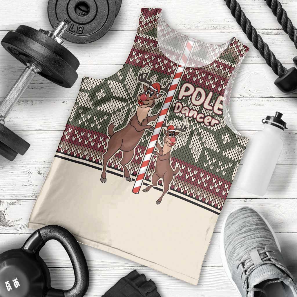Funny Pole Dancer Reindeer Christmas Men Tank Top Xmas Holiday Patterns - Wonder Print Shop