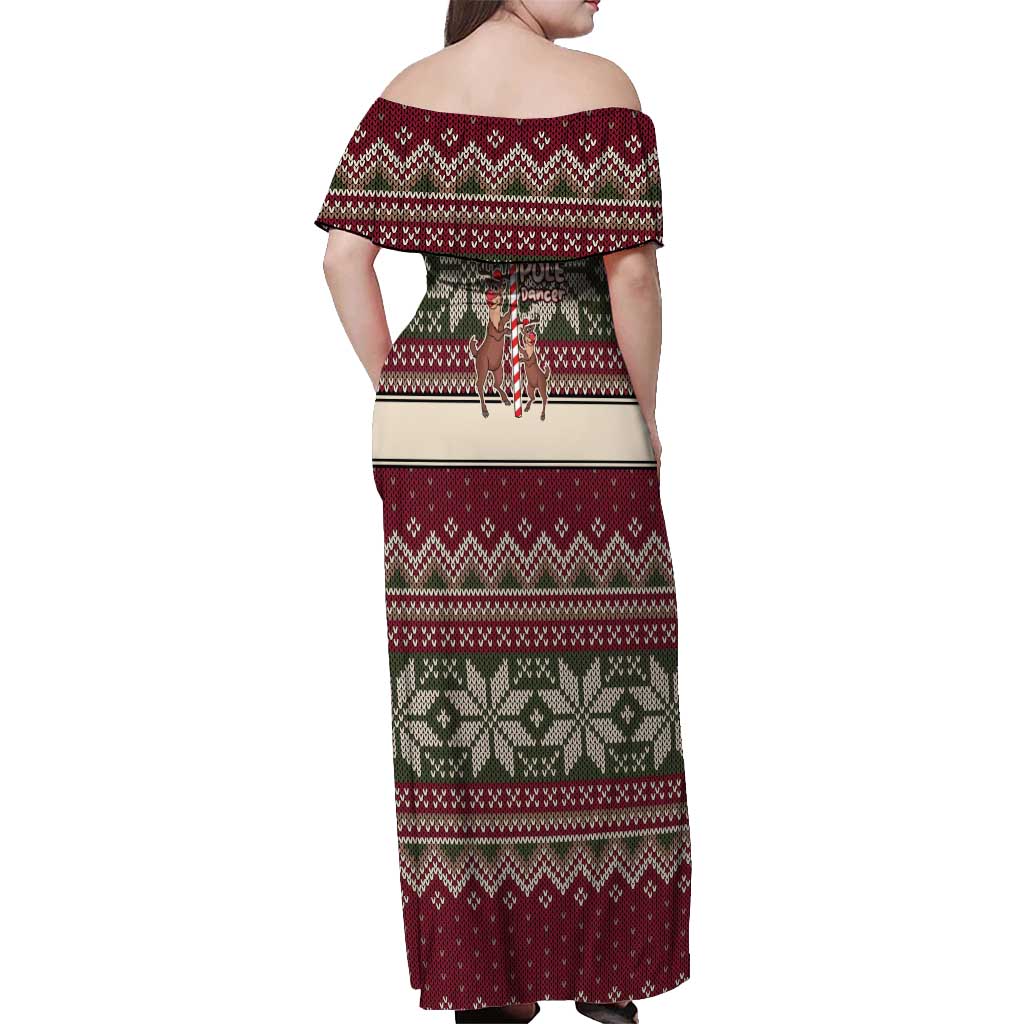 Funny Pole Dancer Reindeer Christmas Off Shoulder Maxi Dress Xmas Holiday Patterns - Wonder Print Shop