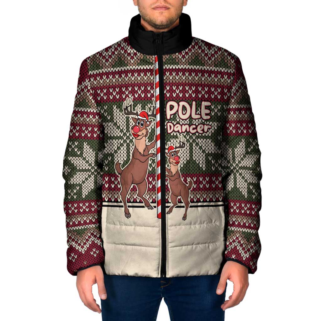 Funny Pole Dancer Reindeer Christmas Padded Jacket Xmas Holiday Patterns - Wonder Print Shop