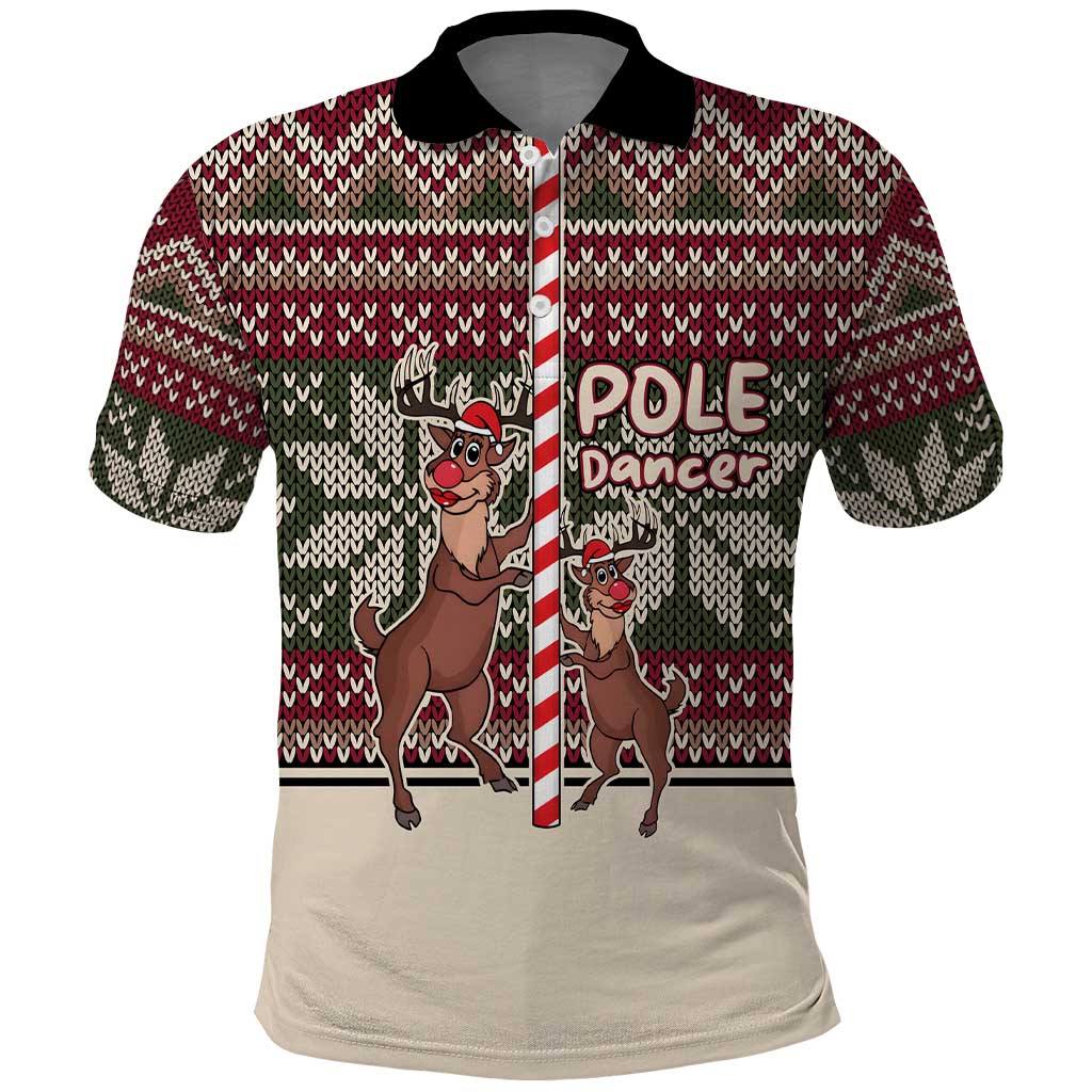 Funny Pole Dancer Reindeer Christmas Polo Shirt Xmas Holiday Patterns - Wonder Print Shop