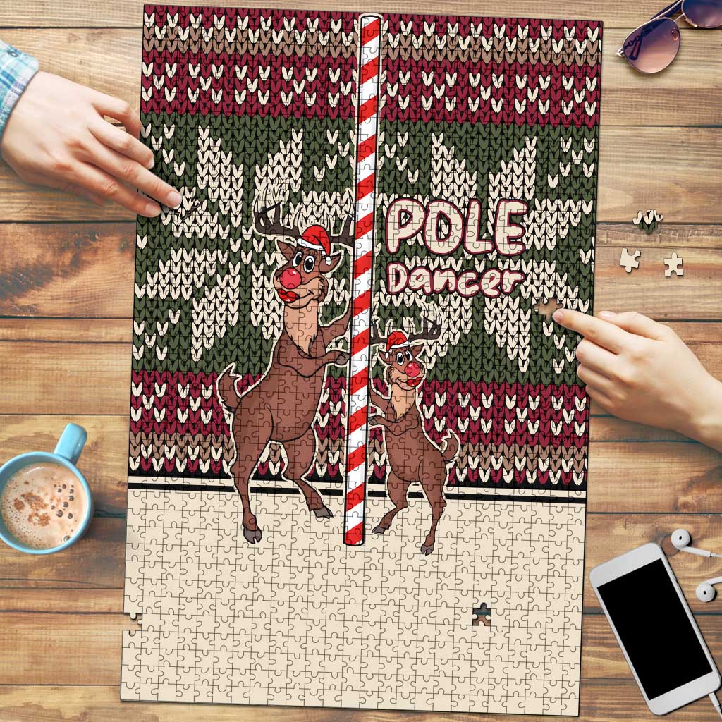 Funny Pole Dancer Reindeer Christmas Puzzle Xmas Holiday Patterns - Wonder Print Shop