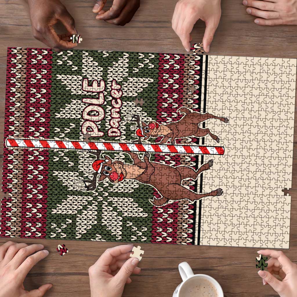 Funny Pole Dancer Reindeer Christmas Puzzle Xmas Holiday Patterns - Wonder Print Shop