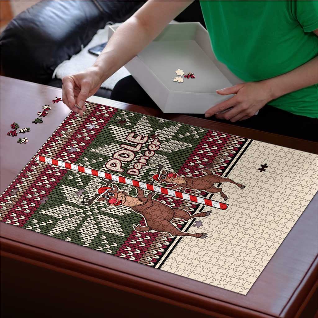Funny Pole Dancer Reindeer Christmas Puzzle Xmas Holiday Patterns - Wonder Print Shop