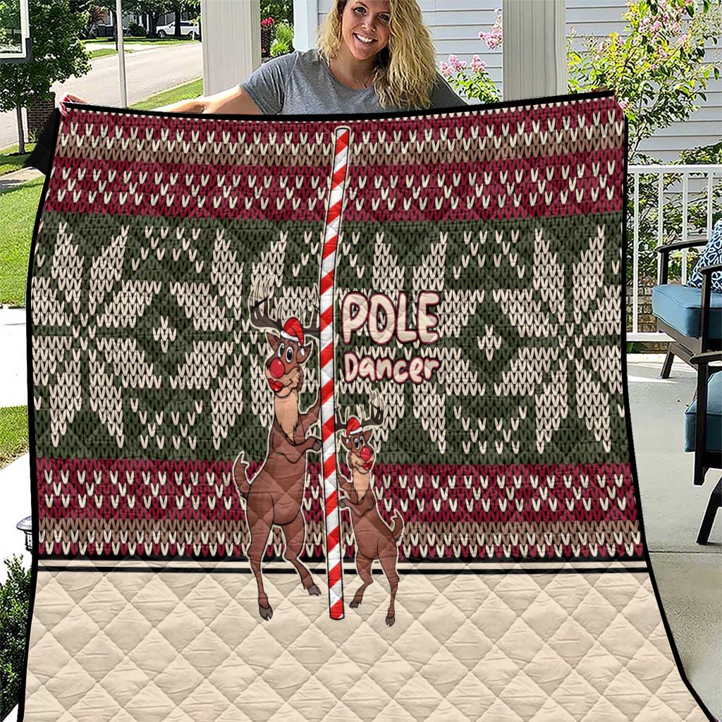 Funny Pole Dancer Reindeer Christmas Quilt Xmas Holiday Patterns - Wonder Print Shop