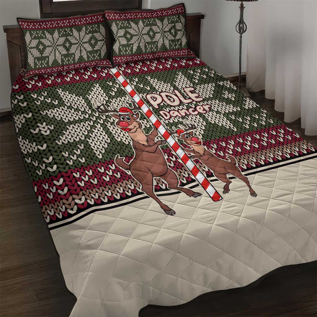 Funny Pole Dancer Reindeer Christmas Quilt Bed Set Xmas Holiday Patterns - Wonder Print Shop