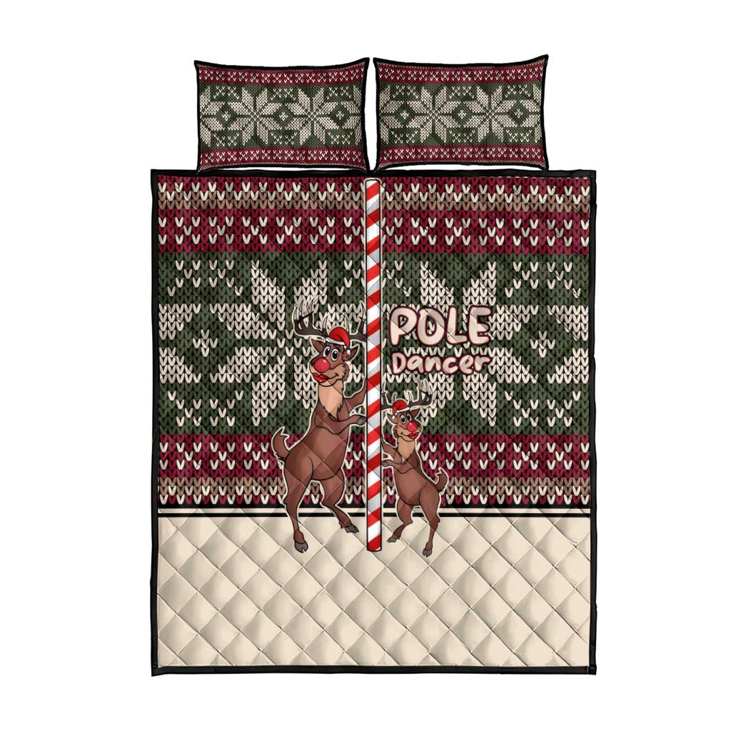 Funny Pole Dancer Reindeer Christmas Quilt Bed Set Xmas Holiday Patterns - Wonder Print Shop