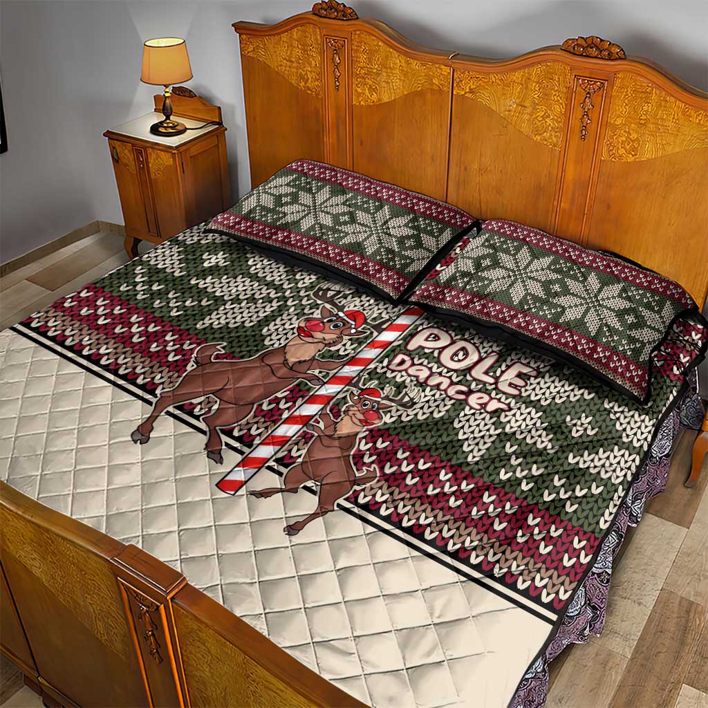 Funny Pole Dancer Reindeer Christmas Quilt Bed Set Xmas Holiday Patterns - Wonder Print Shop